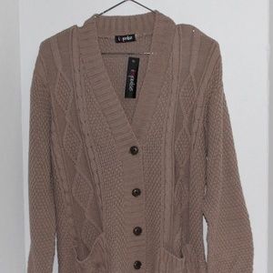 NWT Impulse Cable Knit Brown Button-Up Sweater